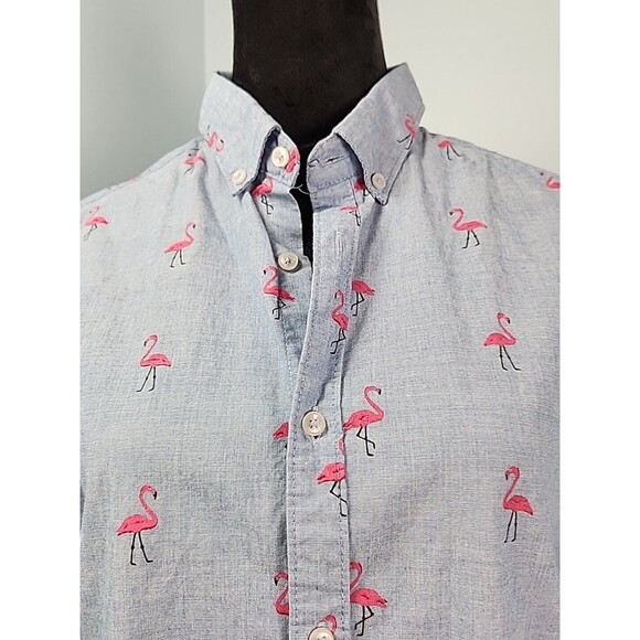 Ricky Singh Denim & Flower Mens Cotton Button Down Flamingo Shirt Medium - Picture 3 of 10